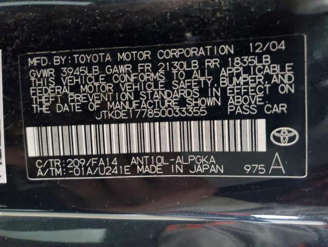 JTKDE177850033355 - 2005 TOYOTA SCION TC BLACK photo 13