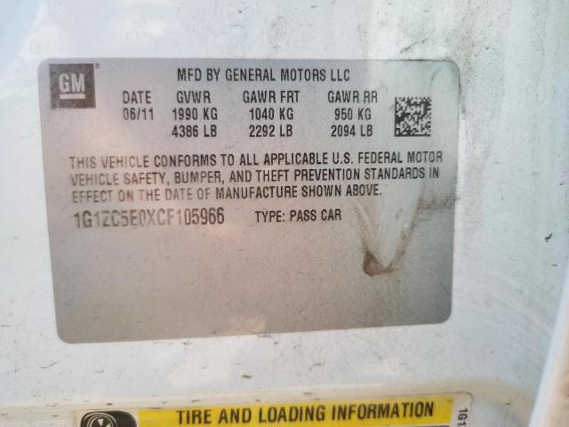 1G1ZC5E0XCF105966 - 2012 CHEVROLET MALIBU 1LT WHITE photo 12