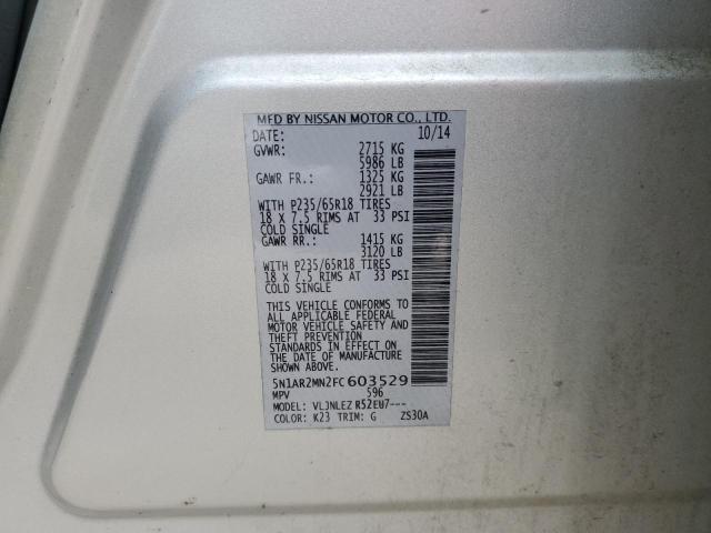 5N1AR2MN2FC603529 - 2015 NISSAN PATHFINDER S WHITE photo 12