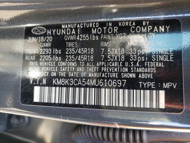 KM8K3CA54MU610697 - 2021 HYUNDAI KONA LIMITED GRAY photo 10