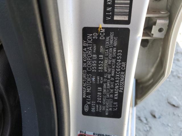 KNADN5A3XC6004533 - 2012 KIA RIO EX SILVER photo 12