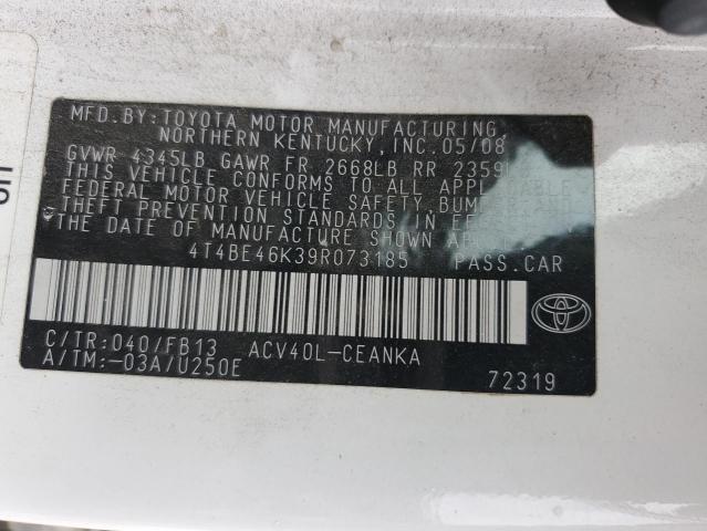 4T4BE46K39R073185 - 2009 TOYOTA CAMRY BASE WHITE photo 12