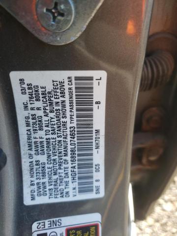 1HGFA16898L074653 - 2008 HONDA CIVIC EX GRAY photo 12