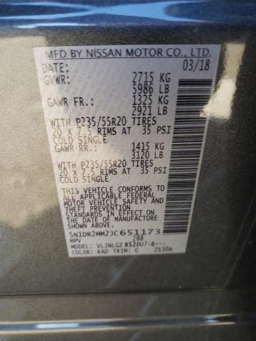 5N1DR2MM2JC651173 - 2018 NISSAN PATHFINDER S GRAY photo 12