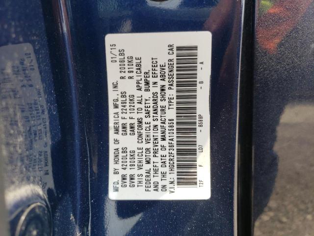 1HGCR2F36FA105856 - 2015 HONDA ACCORD LX BLUE photo 12