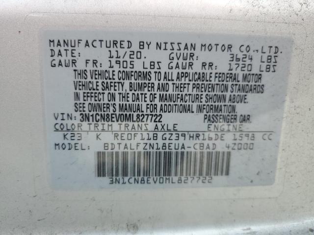 3N1CN8EV0ML827722 - 2021 NISSAN VERSA SV SILVER photo 12