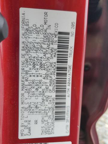 3TMJU62N48M062496 - 2008 TOYOTA TACOMA DOUBLE CAB PRERUNNER RED photo 13