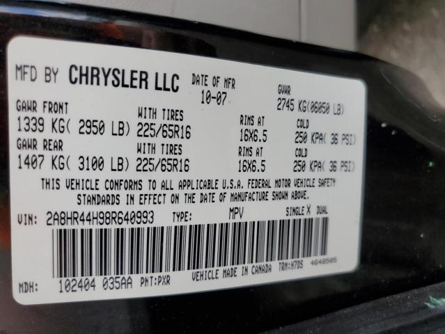 2A8HR44H98R640993 - 2008 CHRYSLER TOWN & COU LX BLACK photo 13