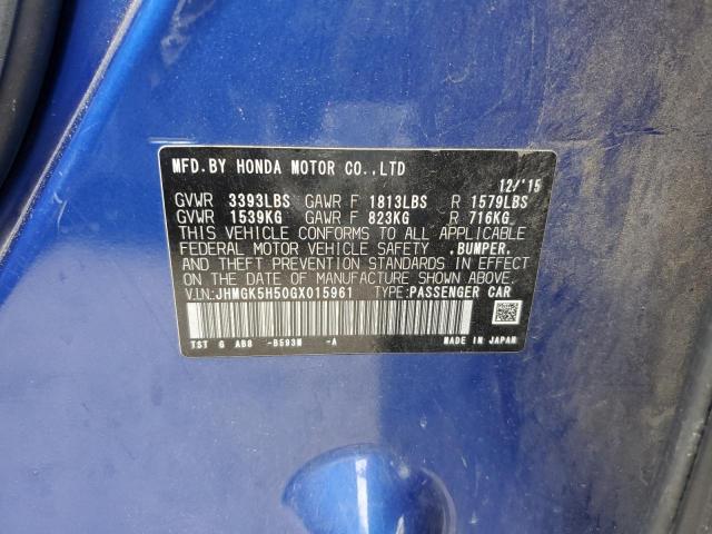 JHMGK5H50GX015961 - 2016 HONDA FIT LX BLUE photo 12