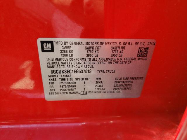 3GCUKSEC1EG537019 - 2014 CHEVROLET SILVERADO K1500 LTZ RED photo 12