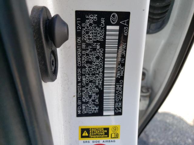 JTHKD5BH8C2072990 - 2012 LEXUS CT 200 WHITE photo 12