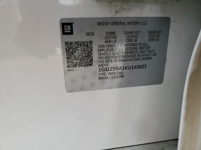 1G11Z5SA1KU143833 - 2019 CHEVROLET IMPALA LT WHITE photo 12