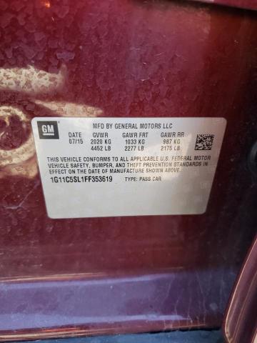 1G11C5SL1FF353619 - 2015 CHEVROLET MALIBU 1LT BURGUNDY photo 12