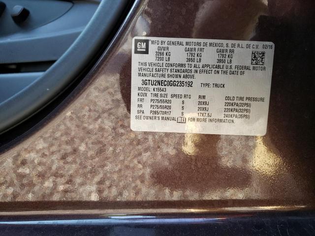 3GTU2NEC0GG235192 - 2016 GMC SIERRA K1500 SLT BROWN photo 12