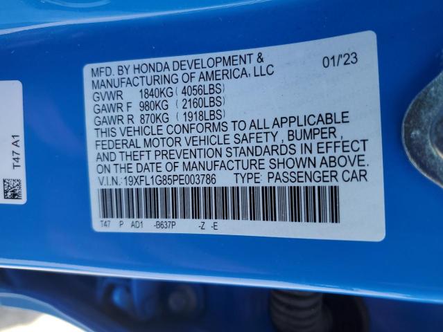 19XFL1G85PE003786 - 2023 HONDA CIVIC SPORT TOURING BLUE photo 12