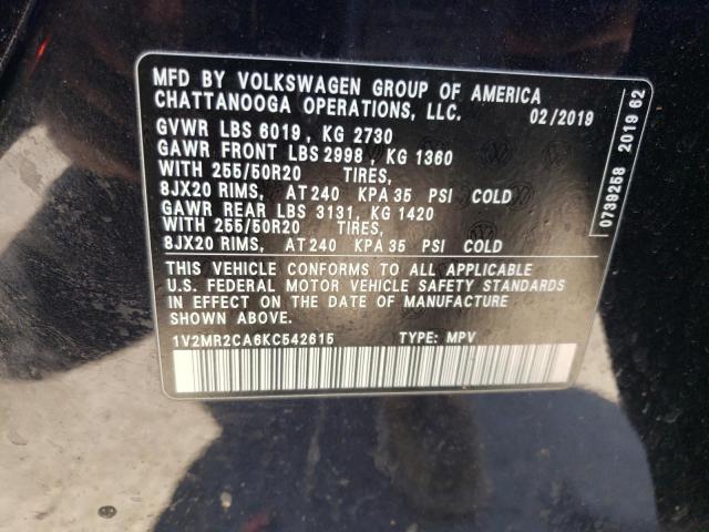 1V2MR2CA6KC542615 - 2019 VOLKSWAGEN ATLAS SEL BLACK photo 13