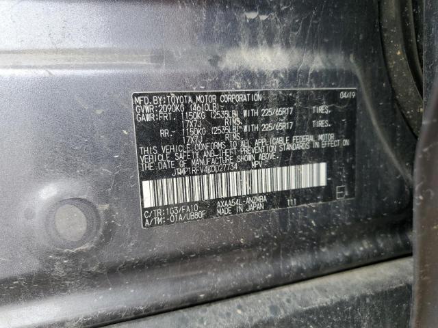 JTMP1RFV4KD027734 - 2019 TOYOTA RAV4 XLE Gris photo 13