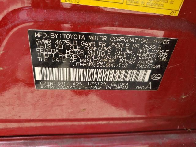 JTHBN96S365007123 - 2006 LEXUS GS 430 RED photo 12