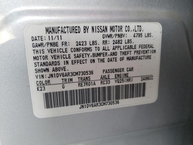 JN1DV6AR3CM730536 - 2012 INFINITI G25 SILVER photo 12