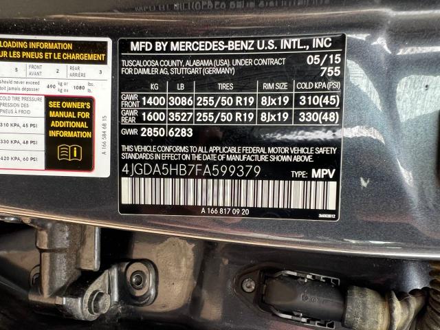 4JGDA5HB7FA599379 - 2015 MERCEDES-BENZ ML 350 4MATIC GRAY photo 10