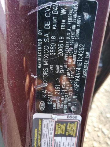 3KPFK4A74HE134262 - 2017 KIA FORTE LX MAROON photo 12