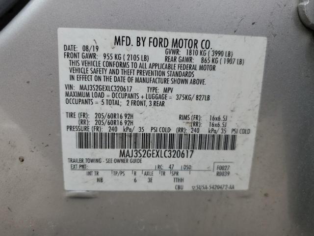 MAJ3S2GEXLC320617 - 2020 FORD ECOSPORT SE ვერცხლისფერი ფოტო 13