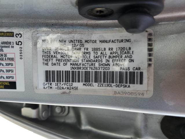 1NXBR30E76Z637203 - 2006 TOYOTA COROLLA CE SILVER photo 12