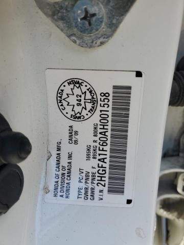 2HGFA1F60AH001558 - 2010 HONDA CIVIC LX-S თეთრი ფოტო 13