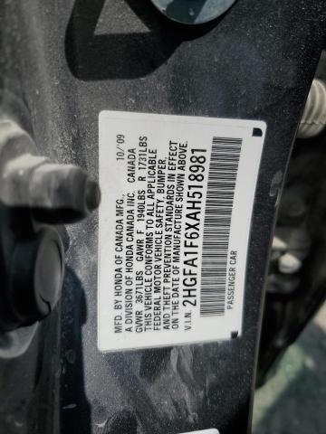 2HGFA1F6XAH518981 - 2010 HONDA CIVIC LX-S Grafit foto 13