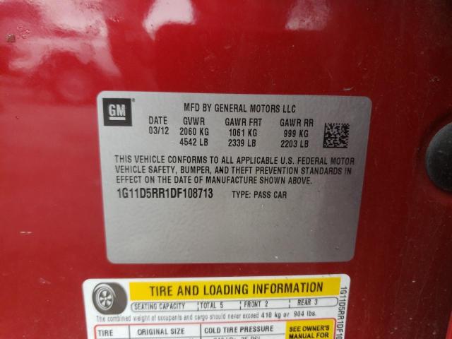 1G11D5RR1DF108713 - 2013 CHEVROLET MALIBU 1LT RED photo 12