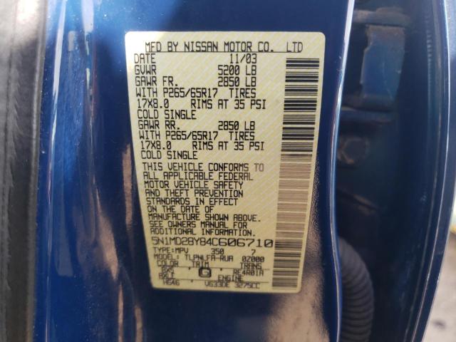 5N1MD28Y84C606710 - 2004 NISSAN XTERRA SE BLUE photo 12