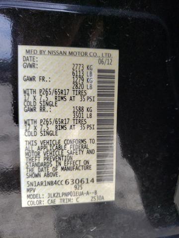 5N1AR1NB4CC630614 - 2012 NISSAN PATHFINDER S BLACK photo 13