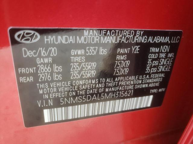 5NMS5DAL5MH315621 - 2021 HYUNDAI SANTA FE CALLIGRAPHY RED photo 13