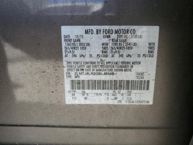 2LMTJ8LR2GBL48698 - 2016 LINCOLN MKX RESERVE 银色 照片 13