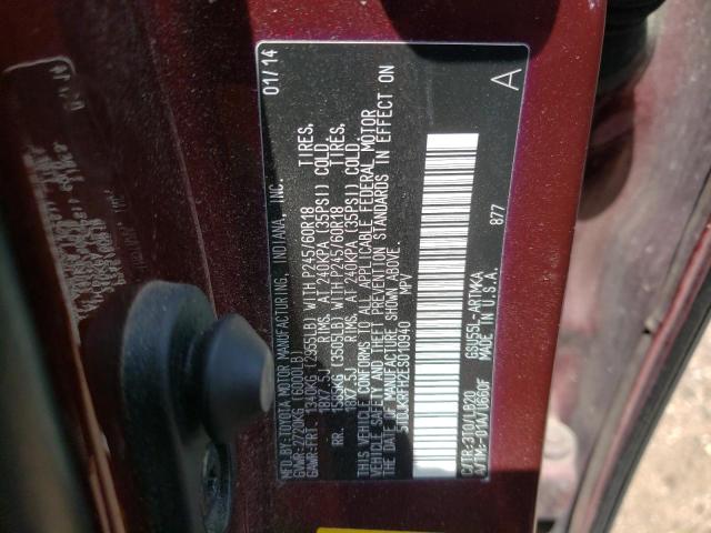 5TDJKRFH2ES010940 - 2014 TOYOTA HIGHLANDER XLE Կարմիր լուսանկար 14