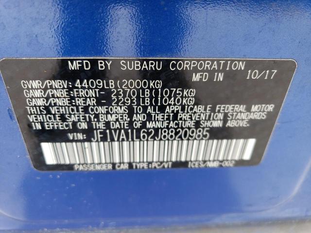 JF1VA1L62J8820985 - 2018 SUBARU WRX LIMITED BLUE photo 13