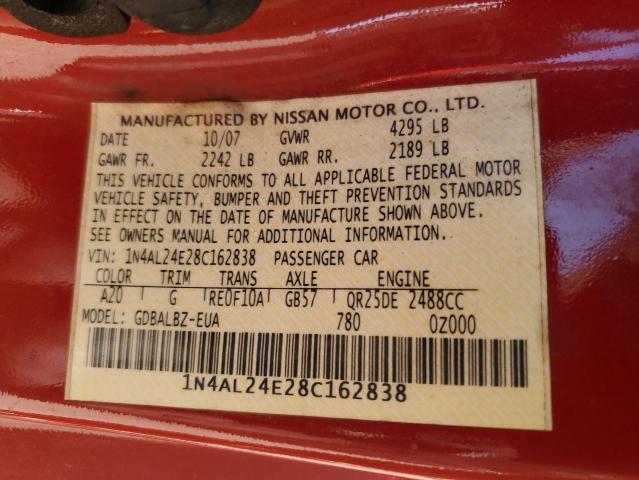 1N4AL24E28C162838 - 2008 NISSAN ALTIMA 2.5S RED photo 12