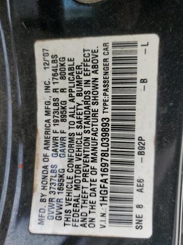 1HGFA16978L039893 - 2008 HONDA CIVIC EXL BLACK photo 13