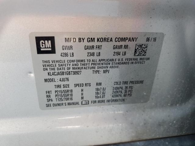 KL4CJASB1GB730927 - 2016 BUICK ENCORE SILVER photo 13