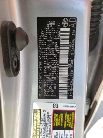 2T1BU4EE3BC664147 - 2011 TOYOTA COROLLA BASE SILVER photo 12