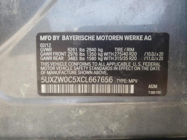 5UXZW0C5XCL667656 - 2012 BMW X5 XDRIVE35D GRAY photo 12