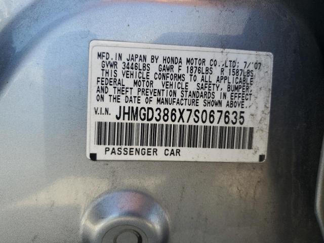 JHMGD386X7S067635 - 2007 HONDA FIT S 银色 照片 12