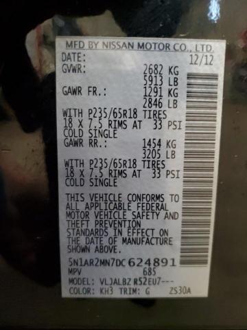 5N1AR2MN7DC624891 - 2013 NISSAN PATHFINDER S BLACK photo 14