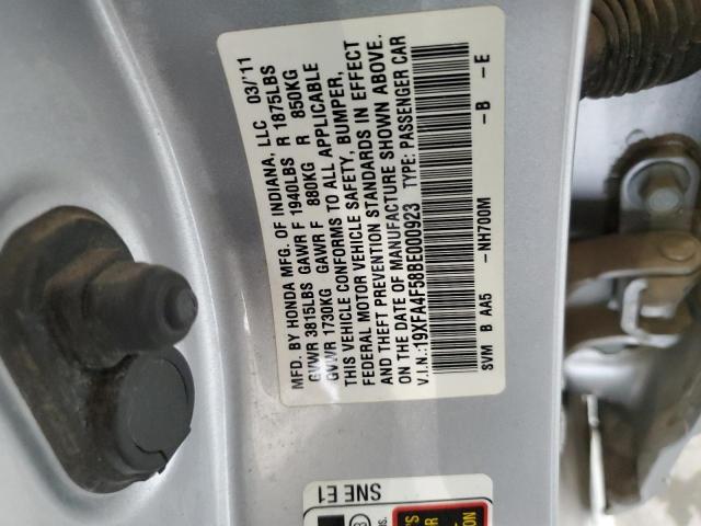 19XFA4F58BE000923 - 2011 HONDA CIVIC GX SILVER photo 12