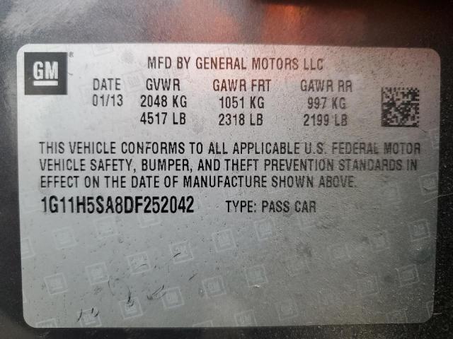 1G11H5SA8DF252042 - 2013 CHEVROLET MALIBU LTZ 灰色 照片 12