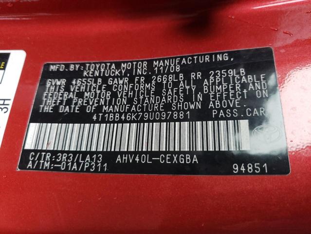 4T1BB46K79U097881 - 2009 TOYOTA CAMRY HYBRID RED photo 12