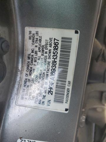 2HGFA16938H351867 - 2008 HONDA CIVIC EXL ნაცრისფერი ფოტო 12