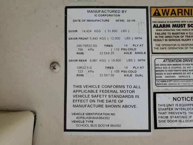 4DRBJABN64A964392 - 2004 IC CORPORATION 3000 ყვითელი ფოტო 10