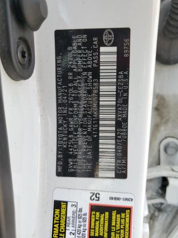 4T1G11AK6MU578583 - 2021 TOYOTA CAMRY SE WHITE photo 12