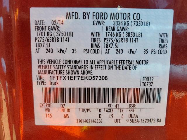 1FTFX1EF7EKD57308 - 2014 FORD F150 SUPER CAB RED photo 12
